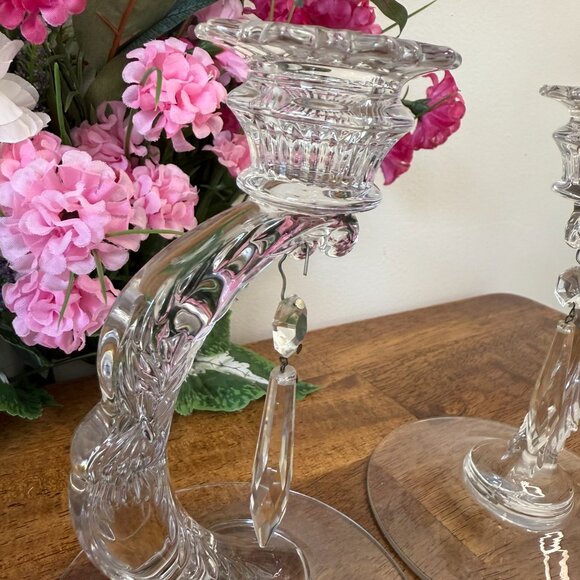 Cambridge Chantilly Martha‎ Crystal Candle Holders Pair Art Deco Etched Prisms - Picture 7 of 7